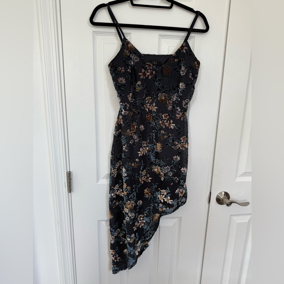 Lulus Evenings with You Dark Teal Floral Velvet Asymmetrical Dress Womens XS EUC - Picture 3 of 12
